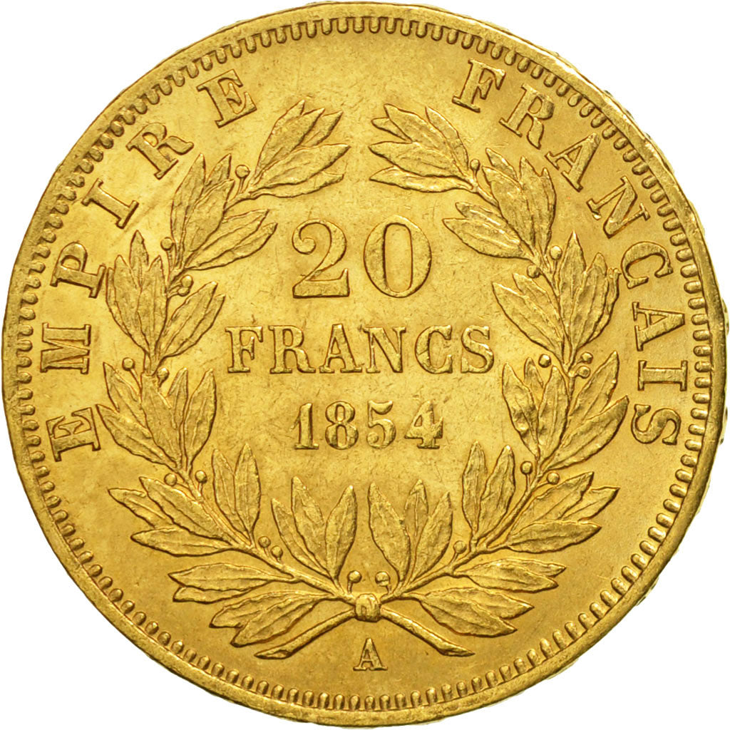France, Napoleon III, 20 Francs, 1854, Paris, AU(50-53), Gold, KM:781.1