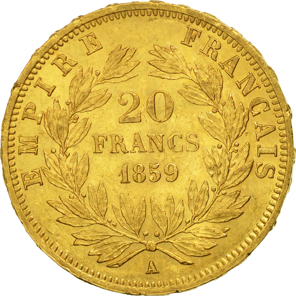 Coin, France, Napoleon III, Napoléon III, 20 Francs, 1859, Paris, AU(50-53)