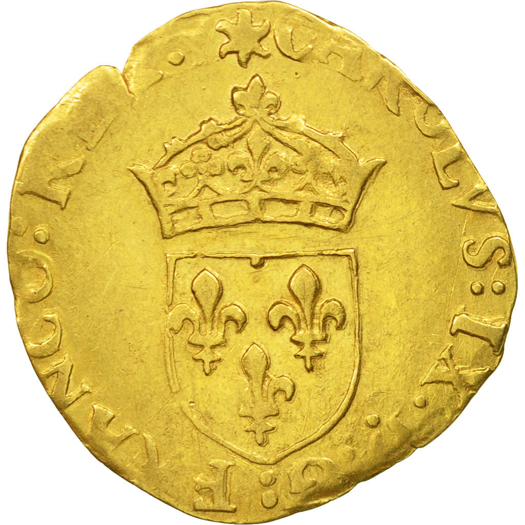 France, Charles IX, Ecu d'or au soleil, 15[--], Limoges, EF(40-45), Sombart:4904