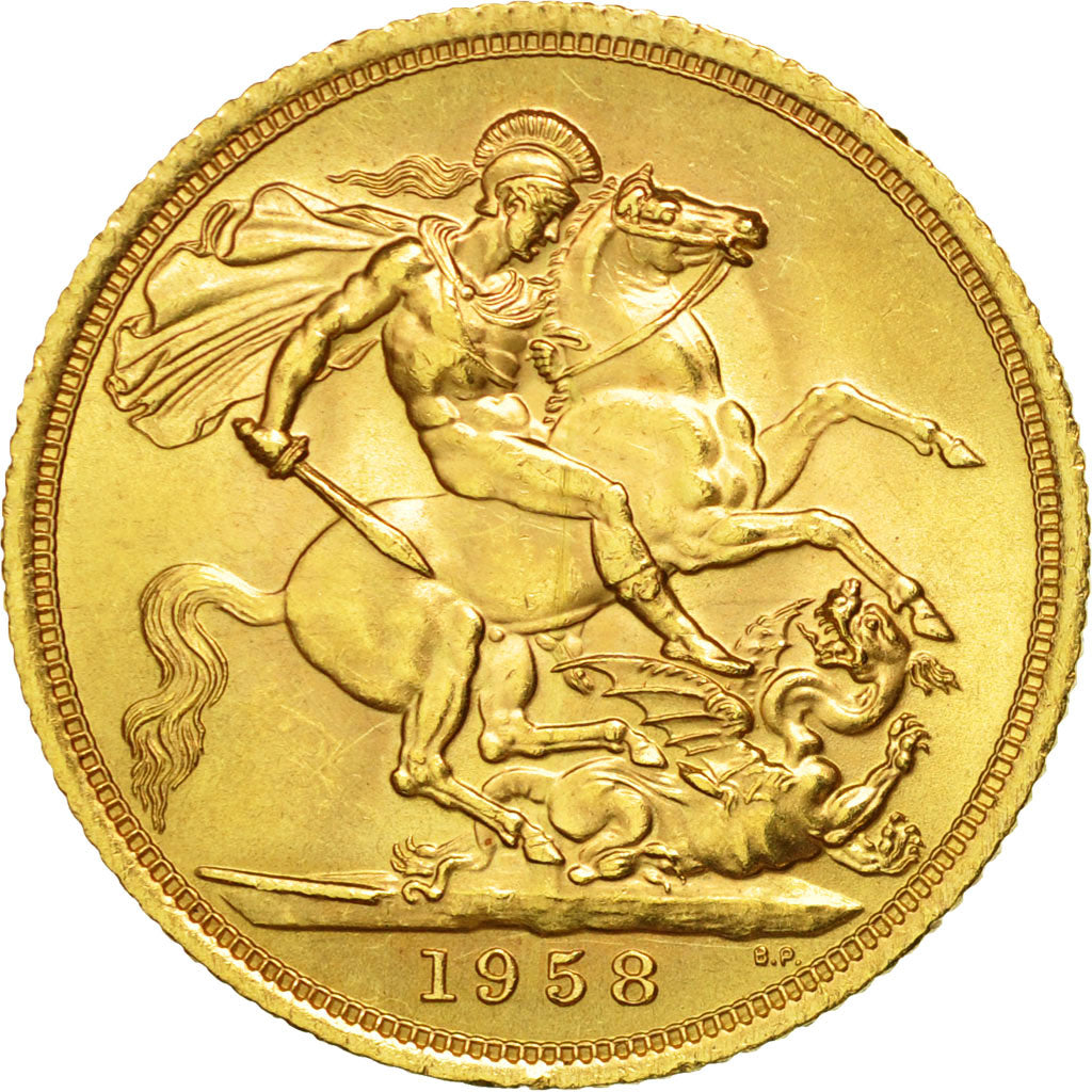 Coin, Great Britain, Elizabeth II, Sovereign, 1958, MS(63), Gold, KM:908