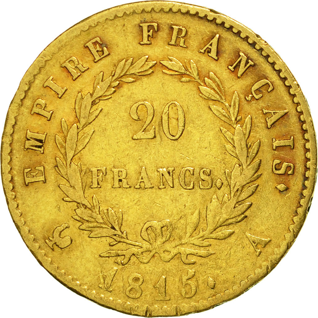 France, Napoleon I, 20 Francs, 1815, Paris, VF(30-35), Gold, KM:705.1
