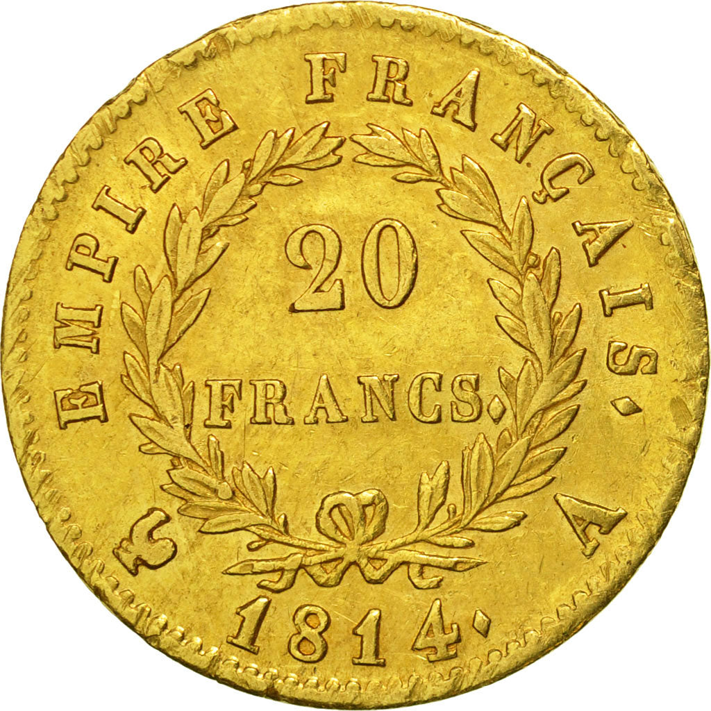 France, Napoléon I, 20 Francs, 1814, Paris, AU(50-53), Gold, KM:695.1