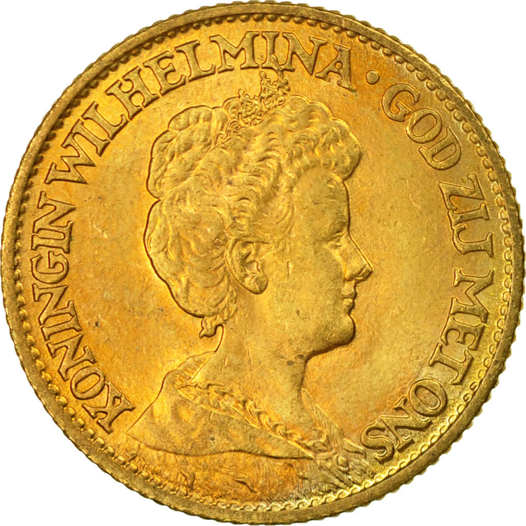 Coin, Netherlands, Wilhelmina I, 10 Gulden, 1913, MS(63), Gold, KM:149