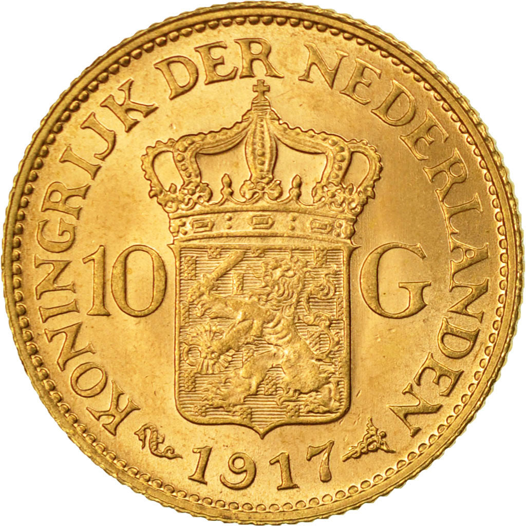 Moneta, Paesi Bassi, Wilhelmina I, 10 Gulden, 1917, FDC, Oro, KM:149