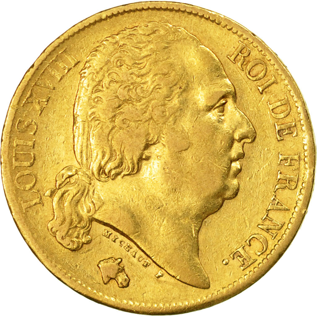 France, Louis XVIII, 20 Francs, 1824, Paris, EF(40-45), Gold, KM:712.1