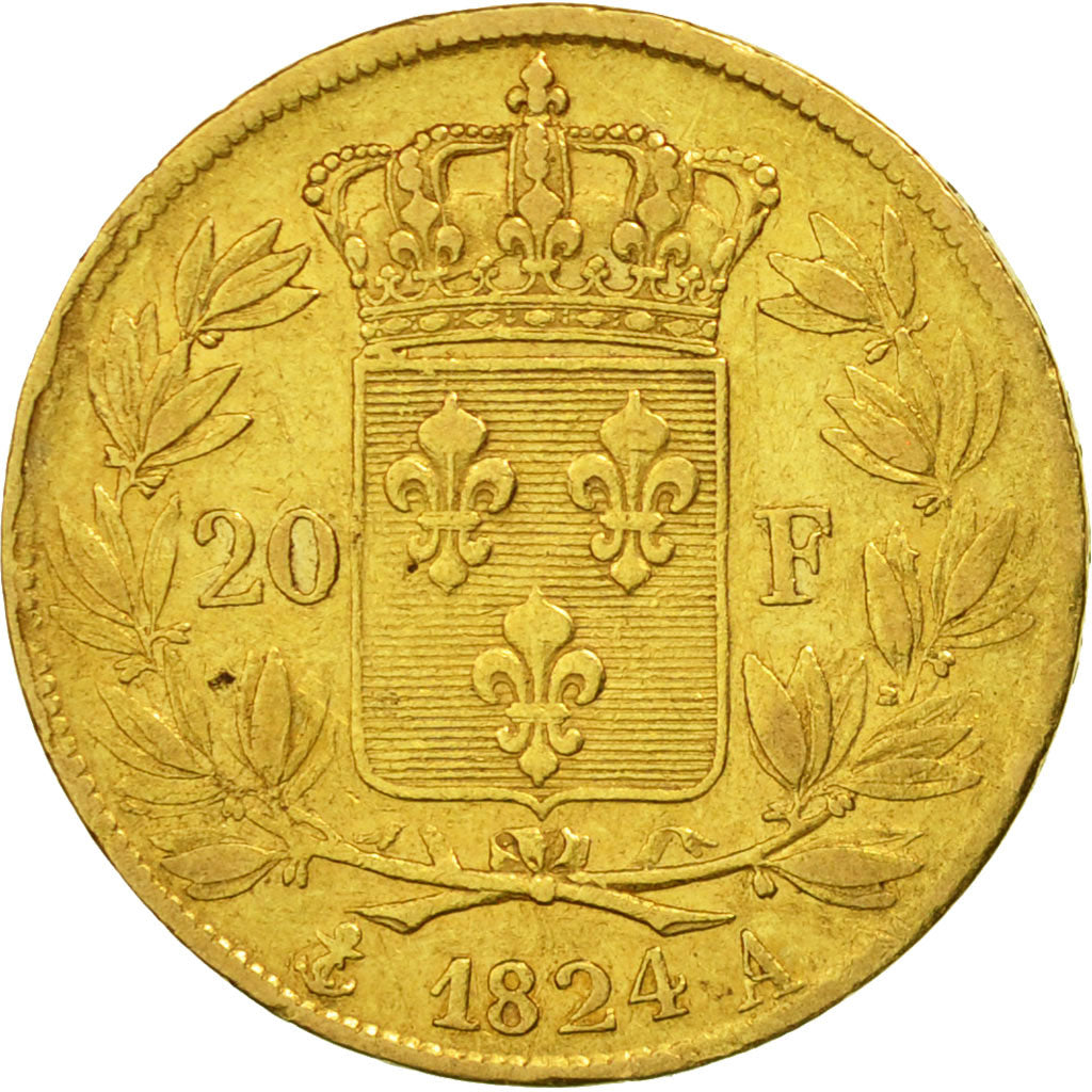 France, Louis XVIII, 20 Francs, 1824, Paris, EF(40-45), Gold, KM:712.1