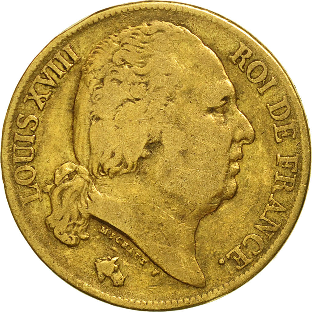 France, Louis XVIII, 20 Francs, 1821, Paris, VF(20-25), Gold, KM:712.1