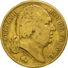 France, Louis XVIII, 20 Francs, 1821, Paris, VF(20-25), Gold, KM:712.1