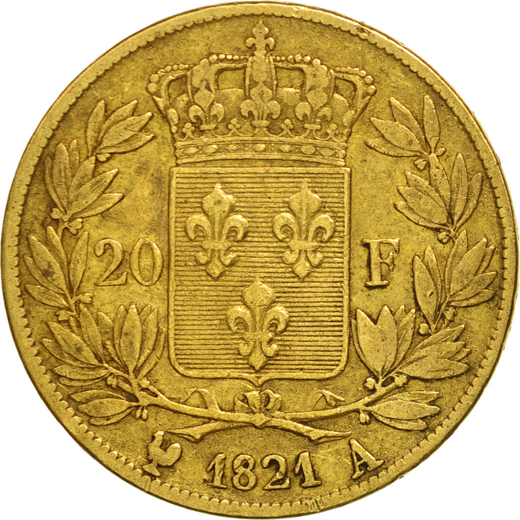 France, Louis XVIII, 20 Francs, 1821, Paris, VF(20-25), Gold, KM:712.1