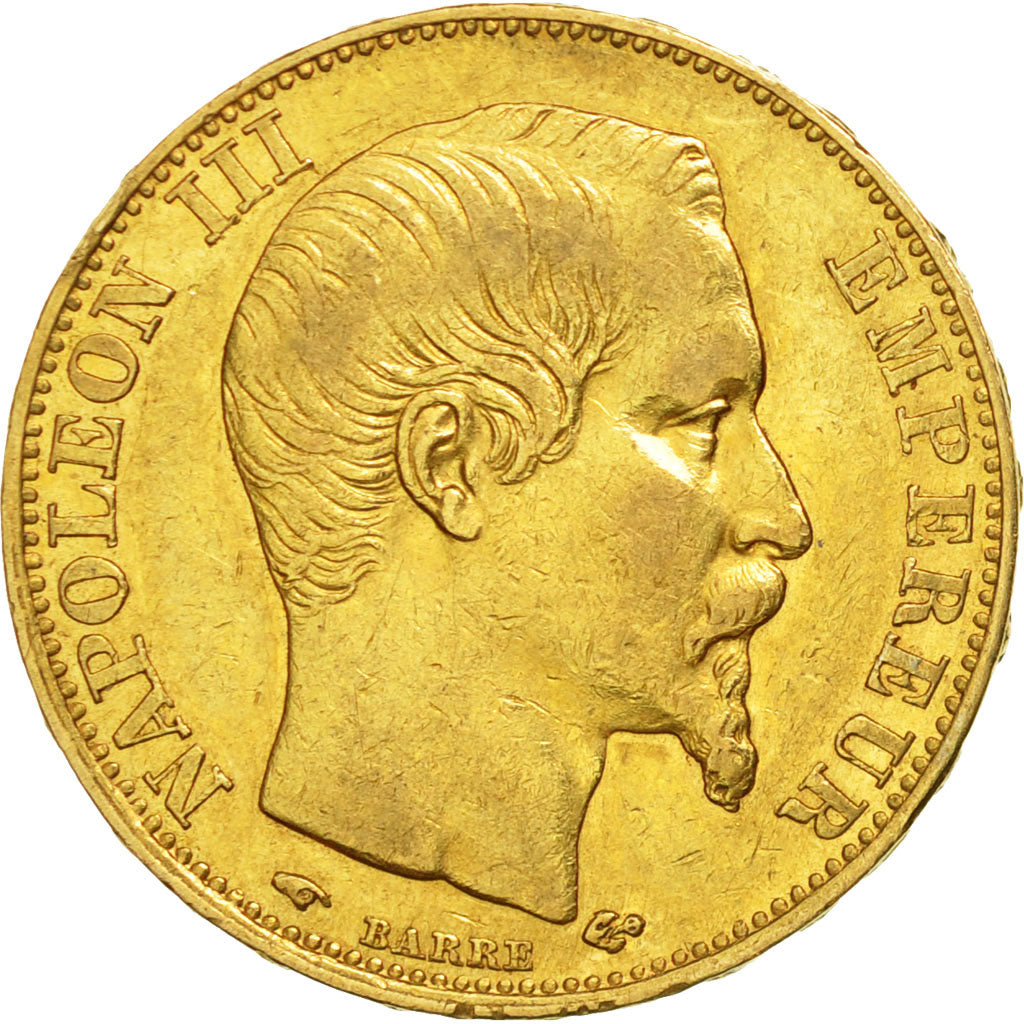 France, Napoleon III, 20 Francs, 1857, Paris, AU(50-53), Gold, KM:781.1