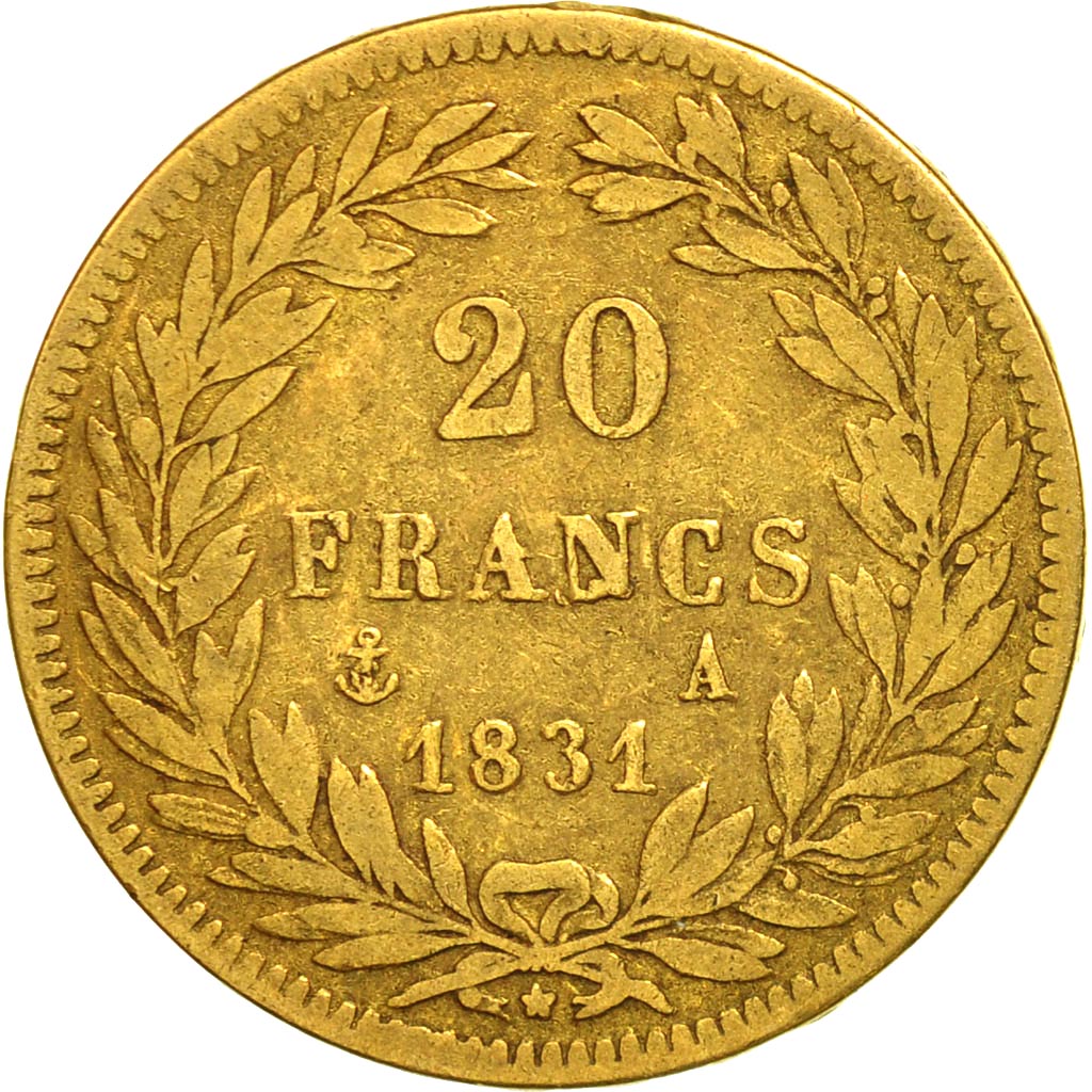 Moneda, Francia, Louis-Philippe, 20 Francs, 1831, Paris, BC+, Oro, KM:739.1