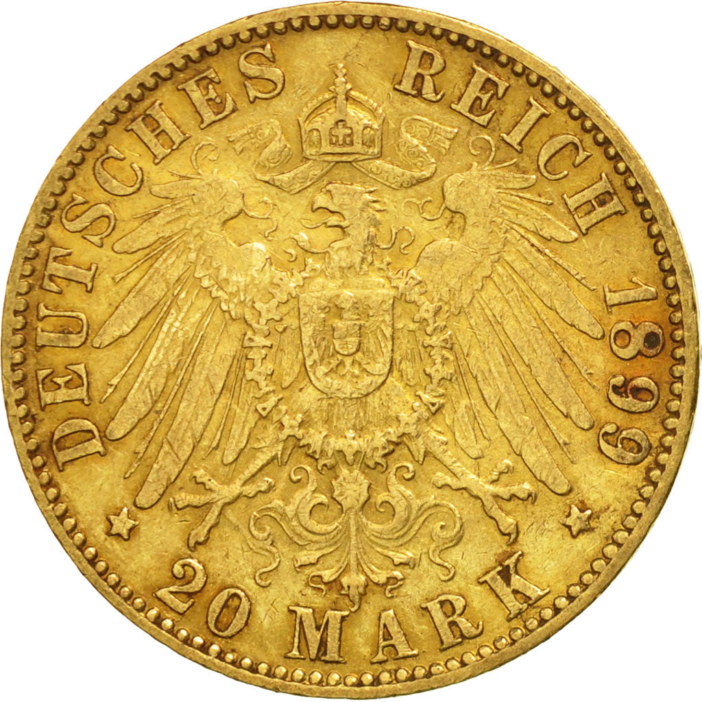 Coin, German States, HAMBURG, 20 Mark, 1899, Hamburg, AU(50-53), Gold, KM:618