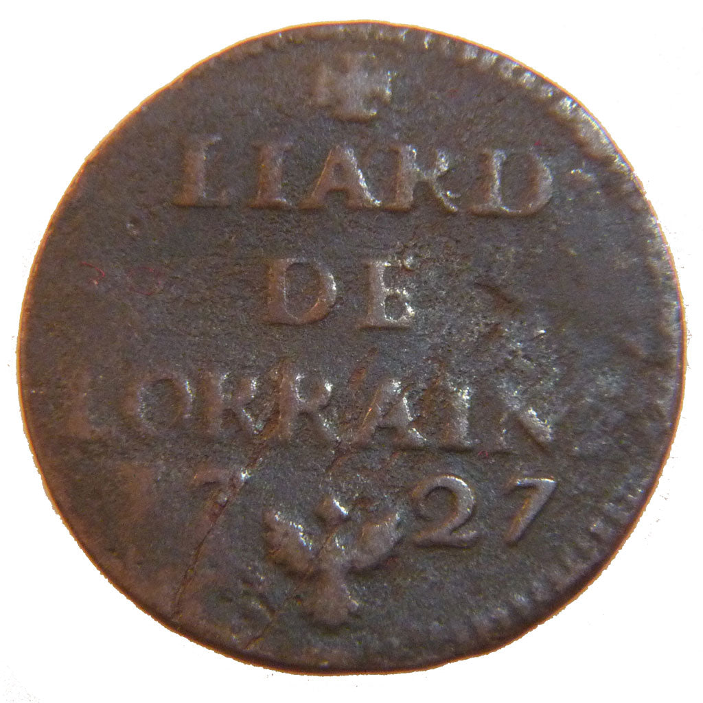 FRANCE, Liard de Lorraine, 1727, VF(30-35), Copper, Boudeau #1594, 2.10