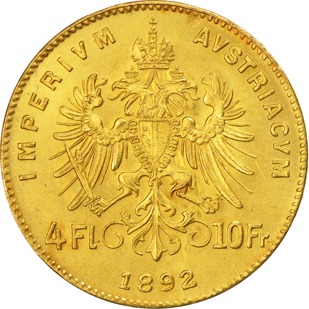 Austria, Franz Joseph I, 4 Florin 10 Francs, 1892, MS(63), Gold, KM:2260