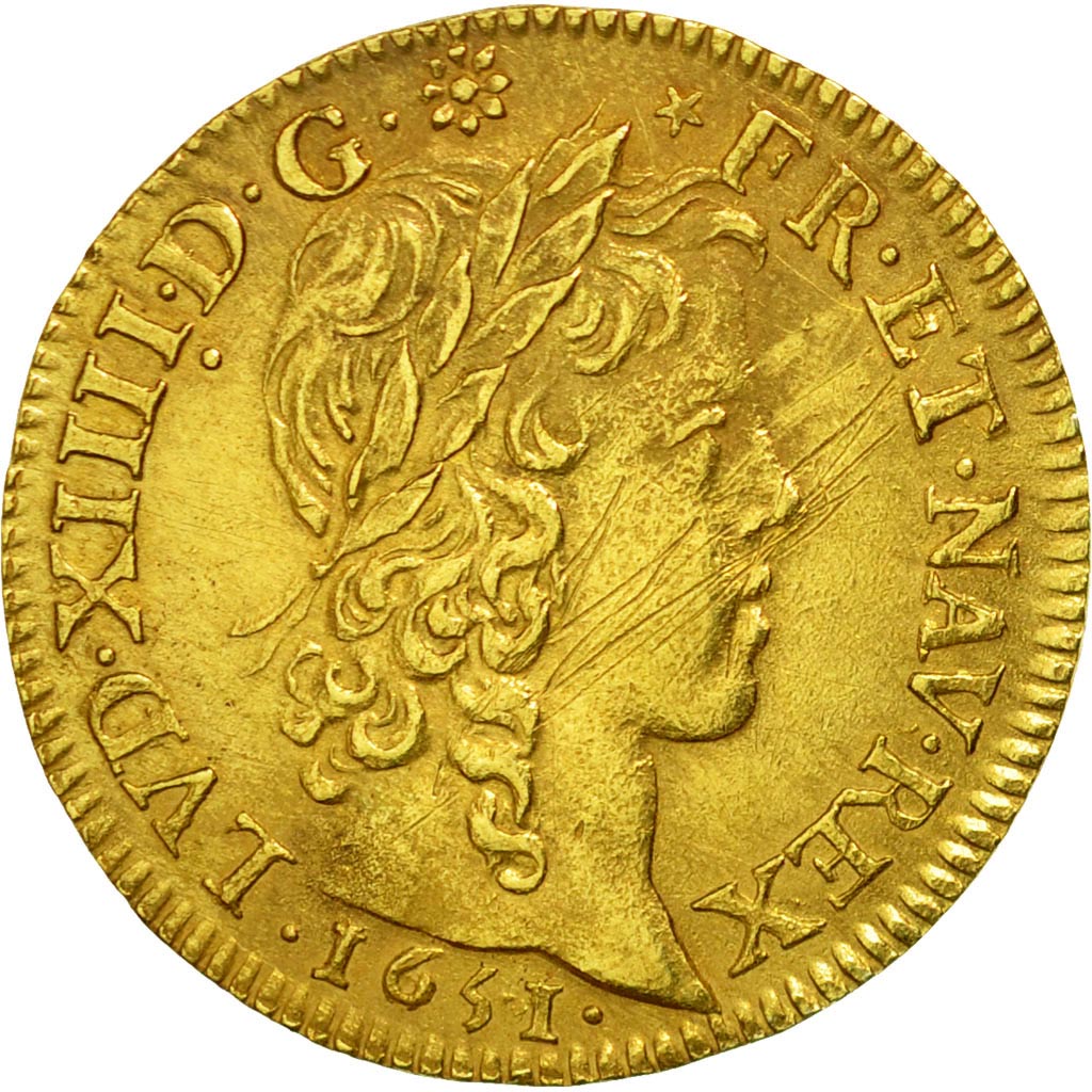 France, Louis XIV, Louis d'or à la mèche longue, 1651, Paris, AU(50-53), Gold
