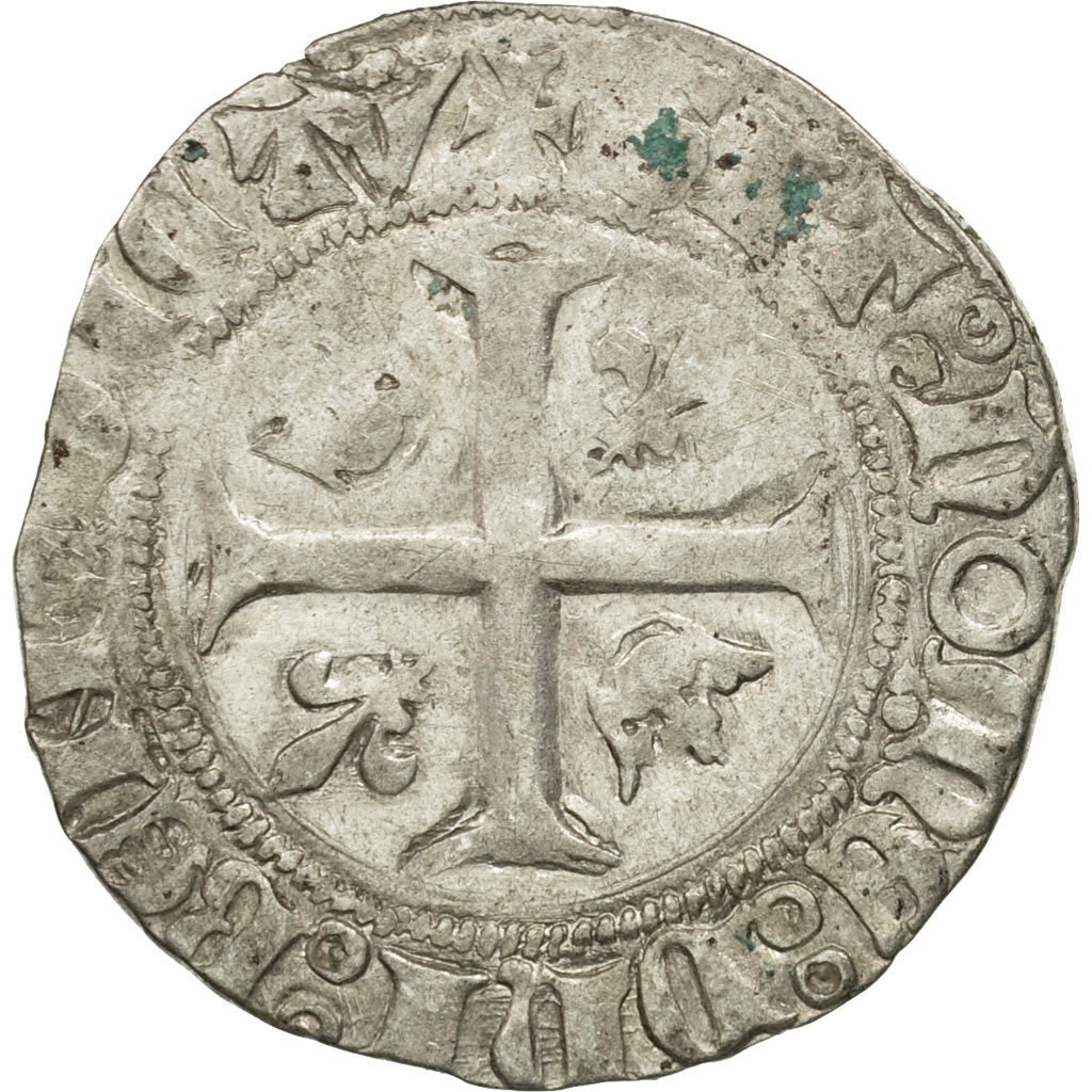 France, Charles VI, Blanc Guénar, Tours, TB+, Billon, Duplessy:377A