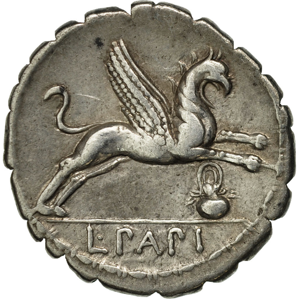 Papia, Denarius Serratus, Rome, EF(40-45), Silver, Crawford:384/1
