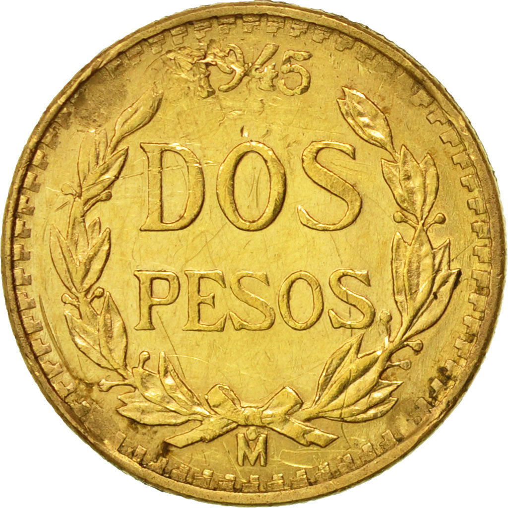 Mexico, 2 Pesos, 1945, Mexico City, EF(40-45), Gold, KM:461