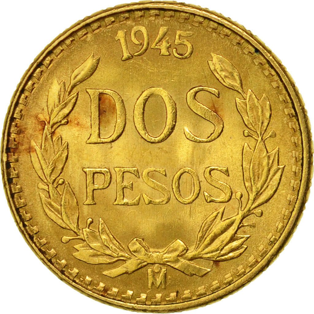 Mexico, 2 Pesos, 1945, Mexico City, MS(63), Gold, KM:461