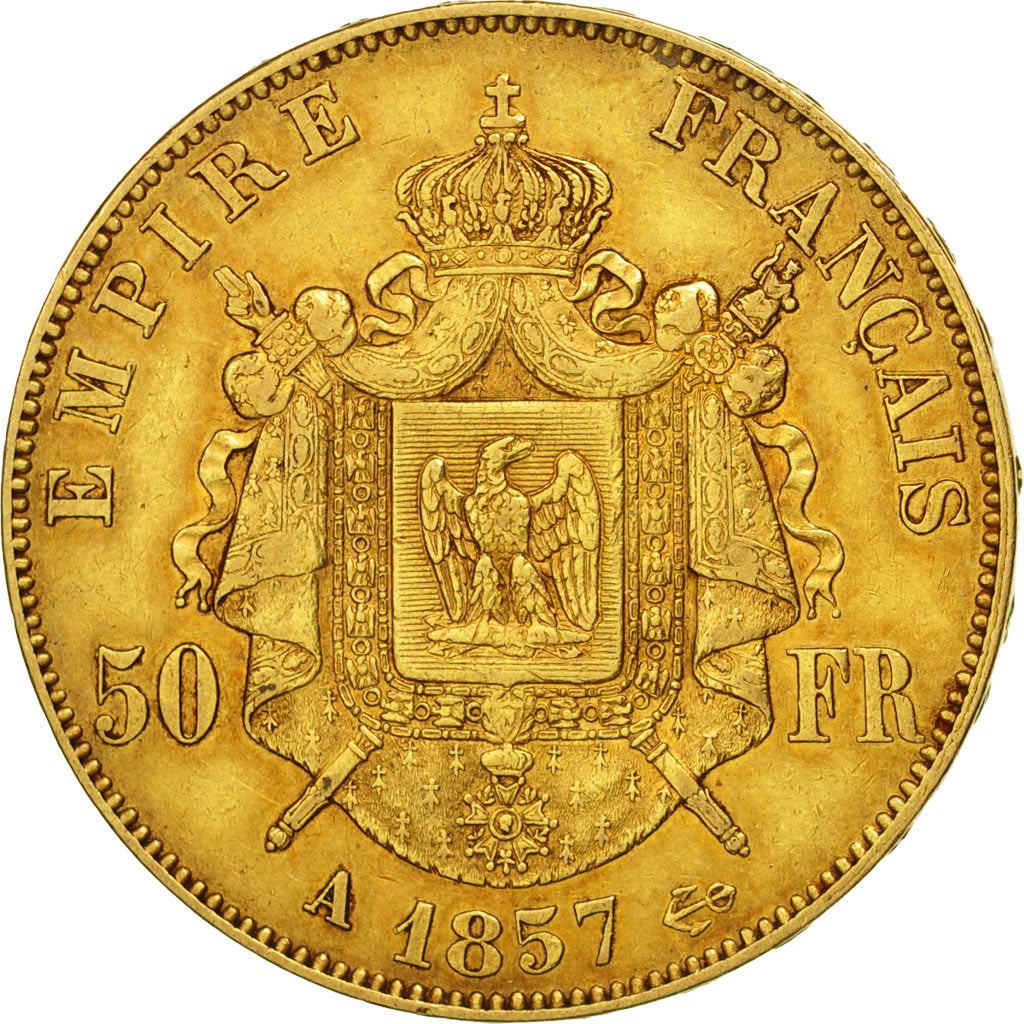 Moneta, Francia, Napoleon III, Napoléon III, 50 Francs, 1857, Paris, BB, Oro