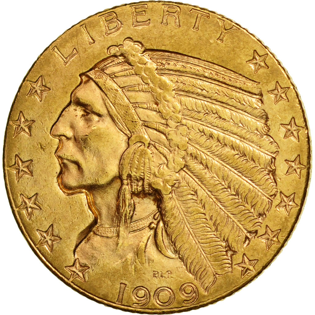 Moneta, Stati Uniti, Indian Head, $5, Half Eagle, 1909, U.S. Mint, Denver, BB+