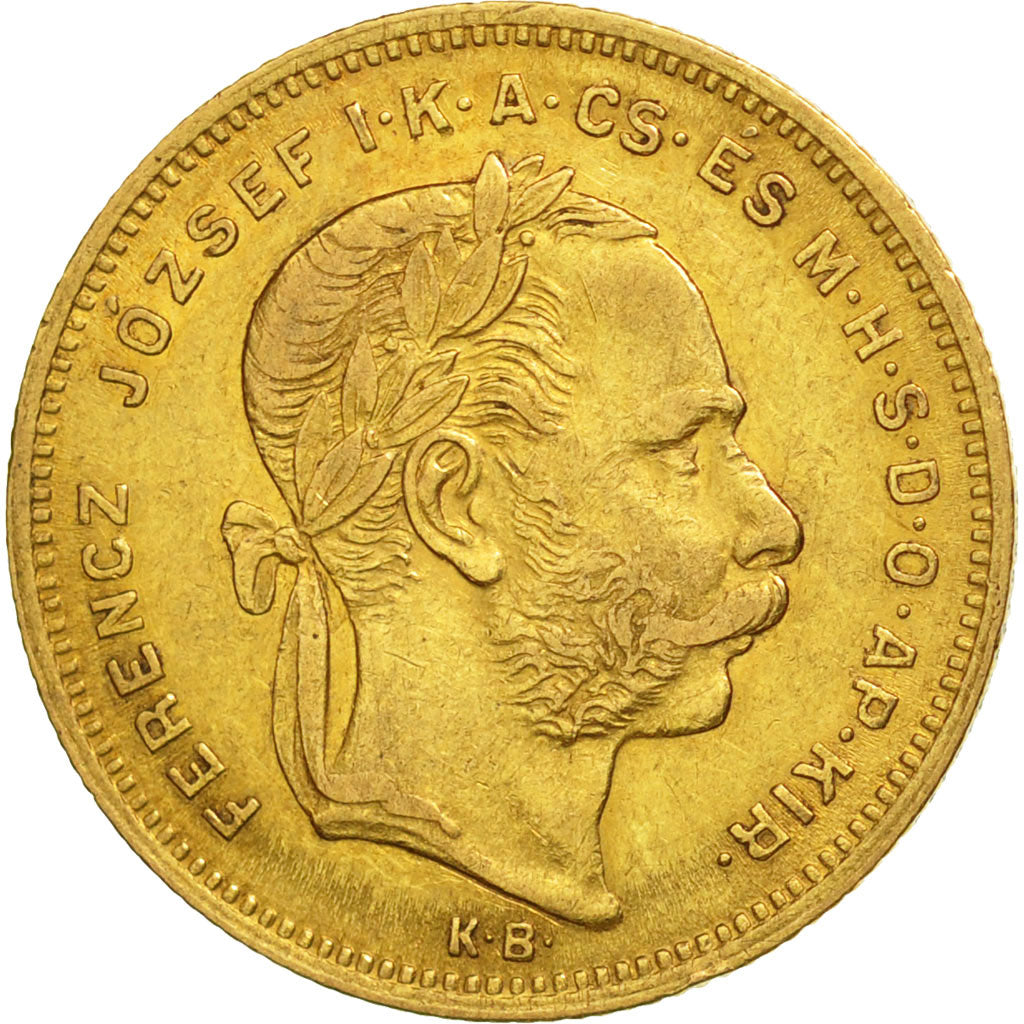 Ungheria, Franz Joseph I, 8 Forint 20 Francs, 1879, BB, Oro, KM:455.1
