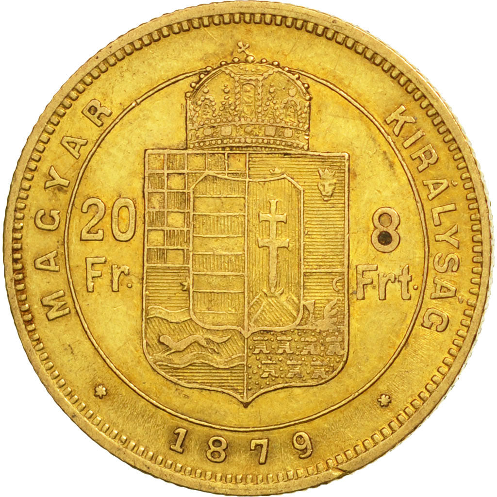 Ungheria, Franz Joseph I, 8 Forint 20 Francs, 1879, BB, Oro, KM:455.1