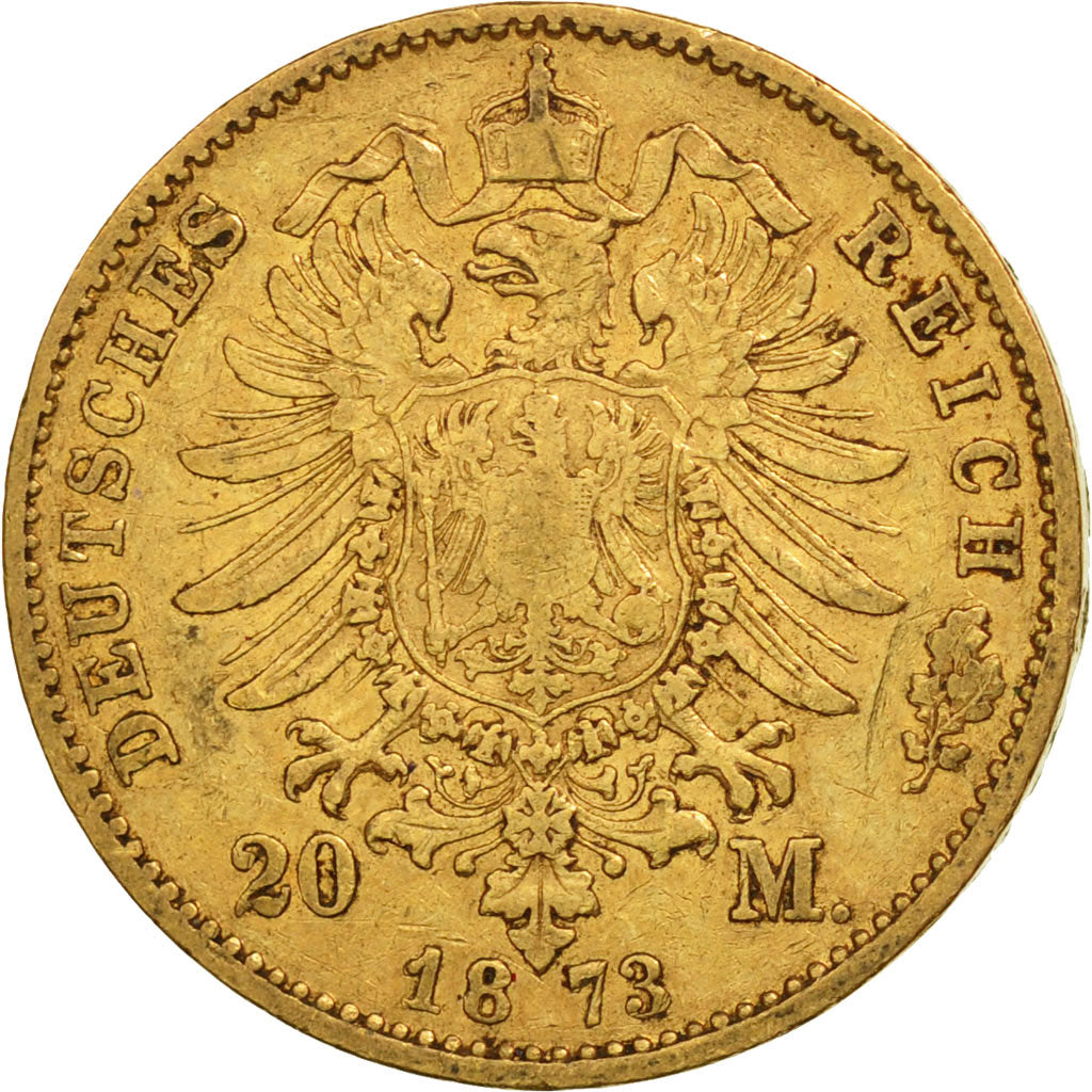 Coin, German States, BAVARIA, Ludwig II, 20 Mark, 1873, EF(40-45), Gold, KM:894