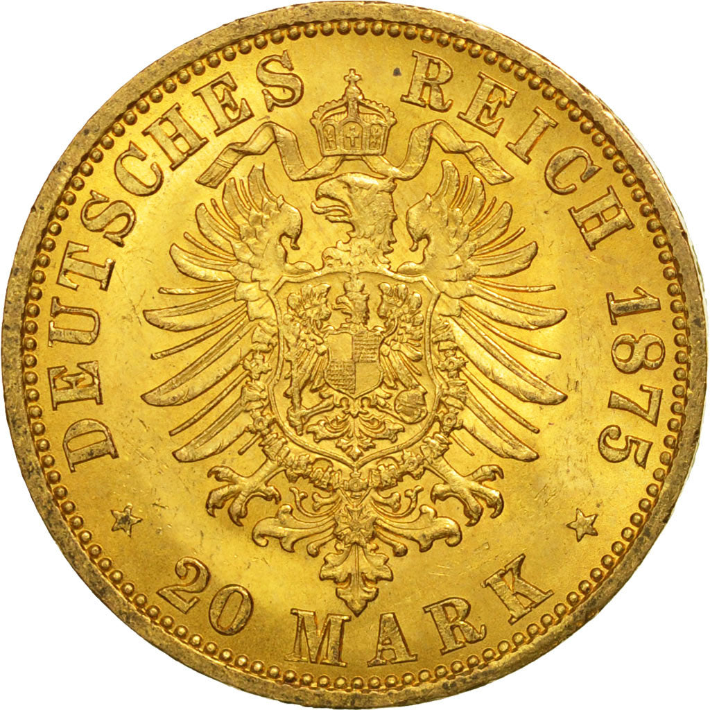 German States, PRUSSIA, Wilhelm I, 20 Mark, 1875, Berlin, MS(63), Gold, KM:505