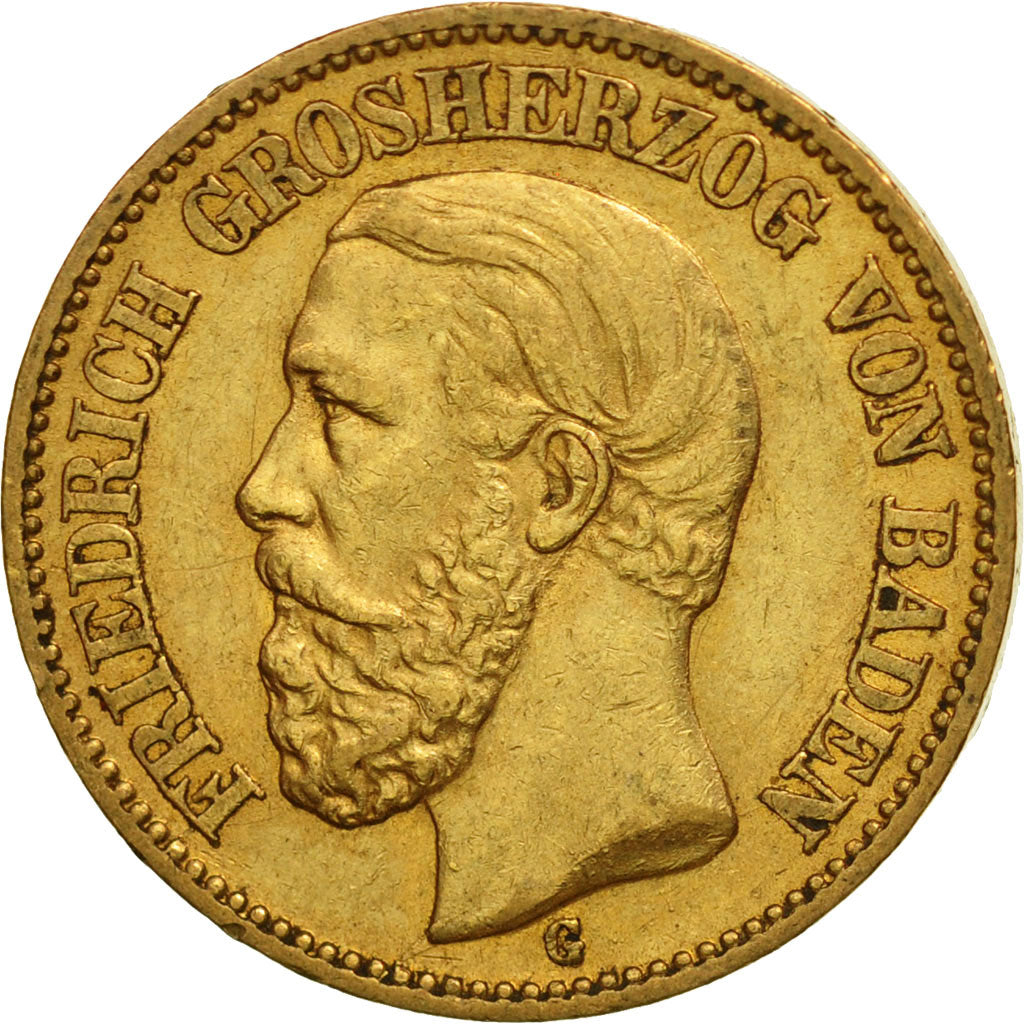 German States, BADEN, Friedrich I, 20 Mark, 1894, Stuttgart, AU(50-53), Gold