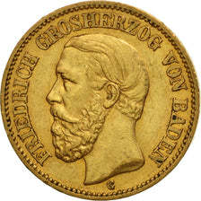 German States, BADEN, Friedrich I, 20 Mark, 1894, Stuttgart, AU(50-53), Gold