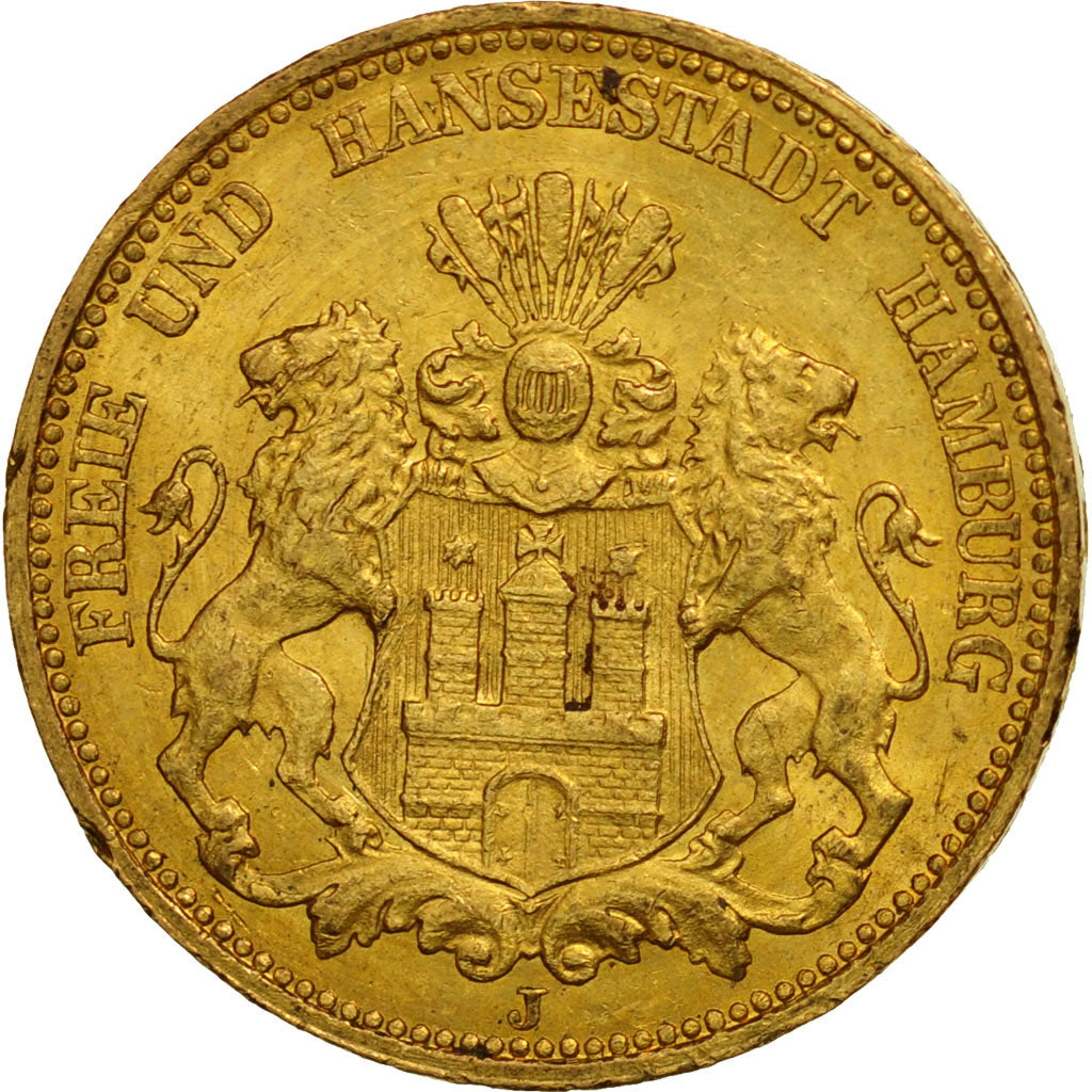 Coin, German States, HAMBURG, 20 Mark, 1876, Hamburg, MS(63), Gold, KM:602