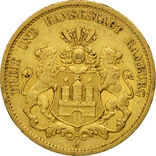 Moneta, Stati tedeschi, HAMBURG, 20 Mark, 1878, Hamburg, BB, Oro, KM:602