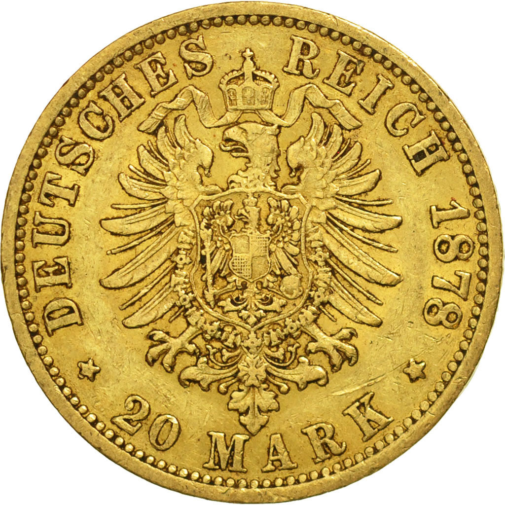Coin, German States, HAMBURG, 20 Mark, 1878, Hamburg, EF(40-45), Gold, KM:602