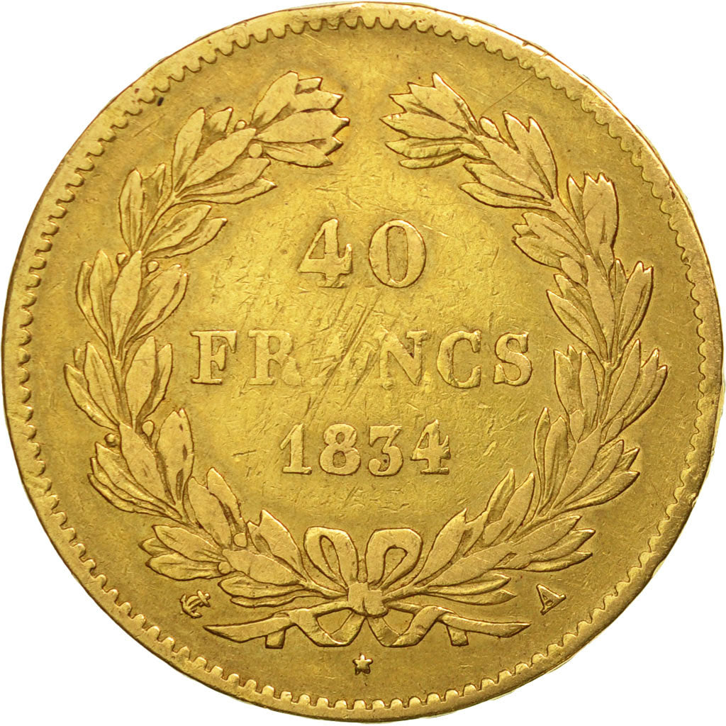 Munten, Frankrijk, Louis-Philippe, 40 Francs, 1834, Paris, ZF, Goud, KM:747.1
