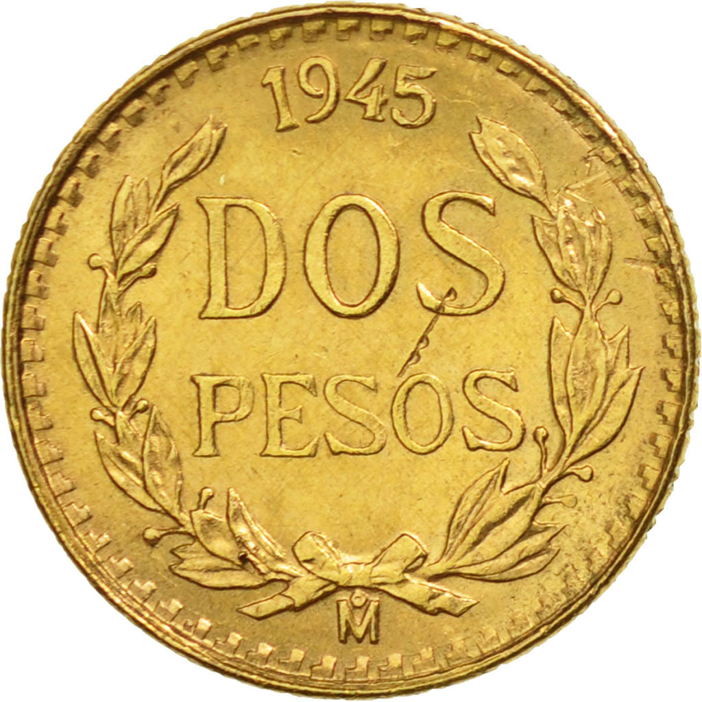 Mexico, 2 Pesos, 1945, Mexico City, MS(60-62), Gold, KM:461