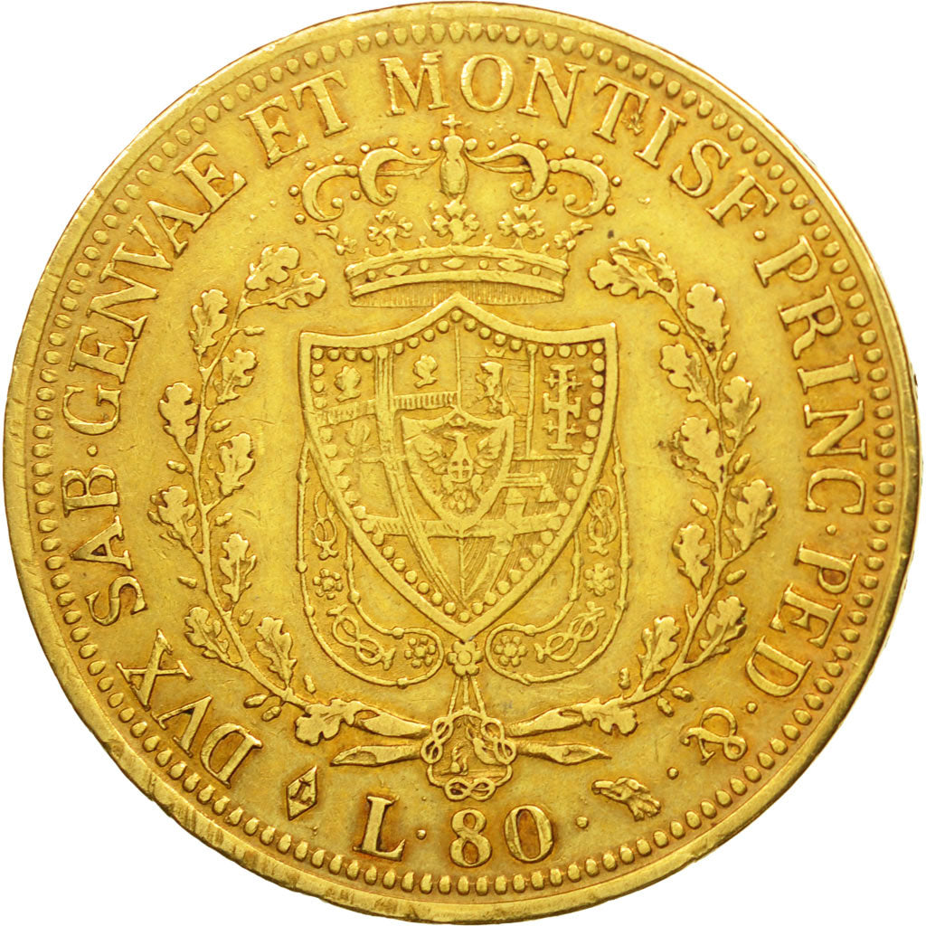 Moneda, Estados italianos, SARDINIA, Carlo Felice, 80 Lire, 1826, Torino, MBC+