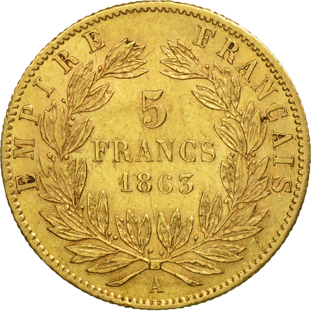 France, Napoleon III, 5 Francs, 1863, Paris, EF(40-45), Gold, KM:803.1