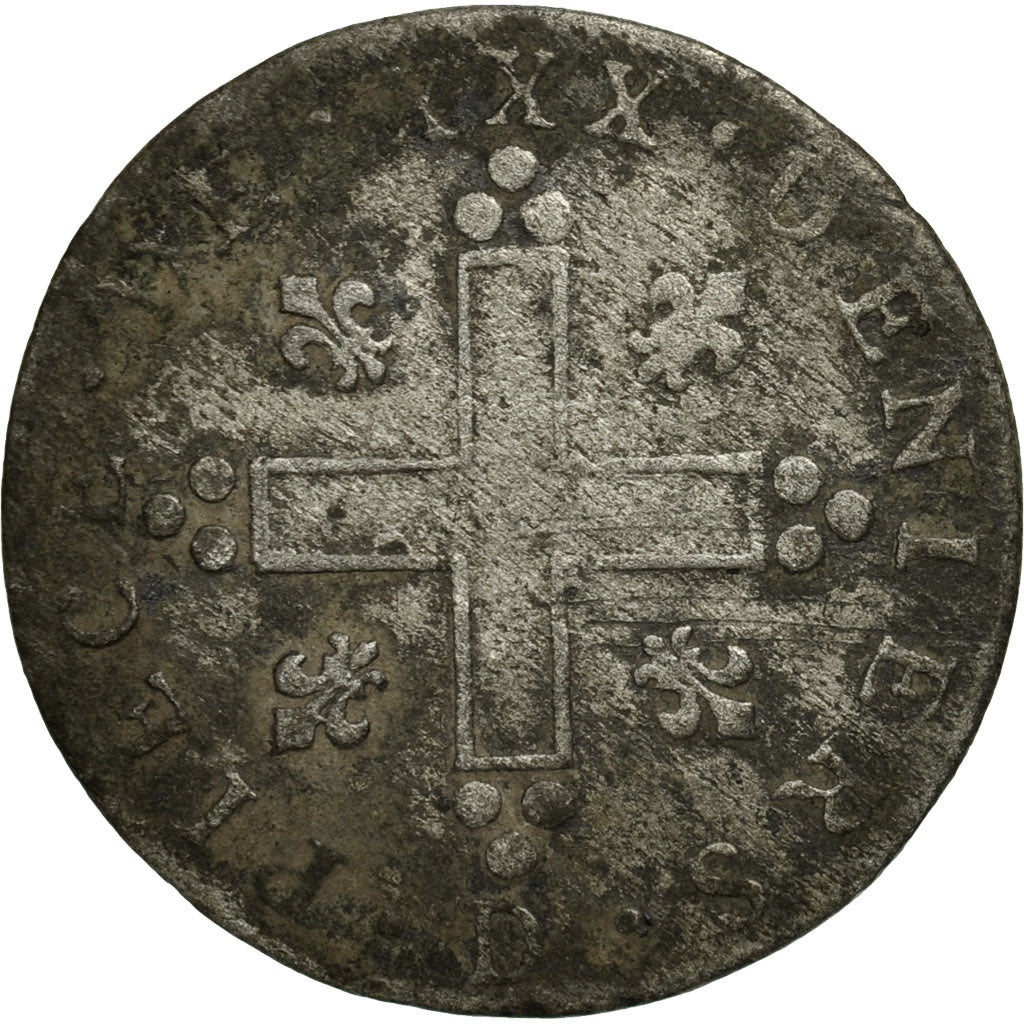 France, Louis XIV, XXX Deniers aux 2 L couronnés, 30 Deniers, 1710, Lyon