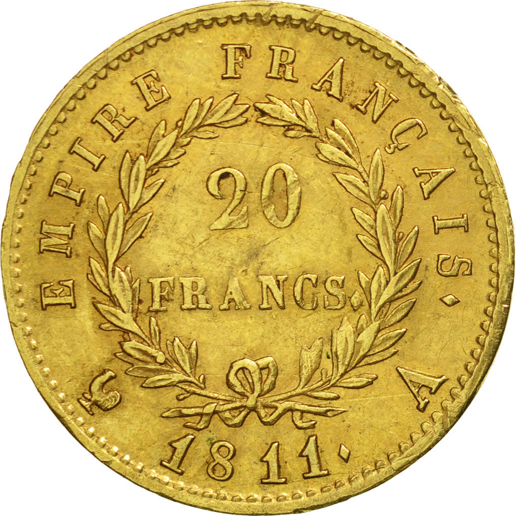 France, Napoléon I, 20 Francs, 1811, Paris, AU(50-53), Gold, KM:695.1