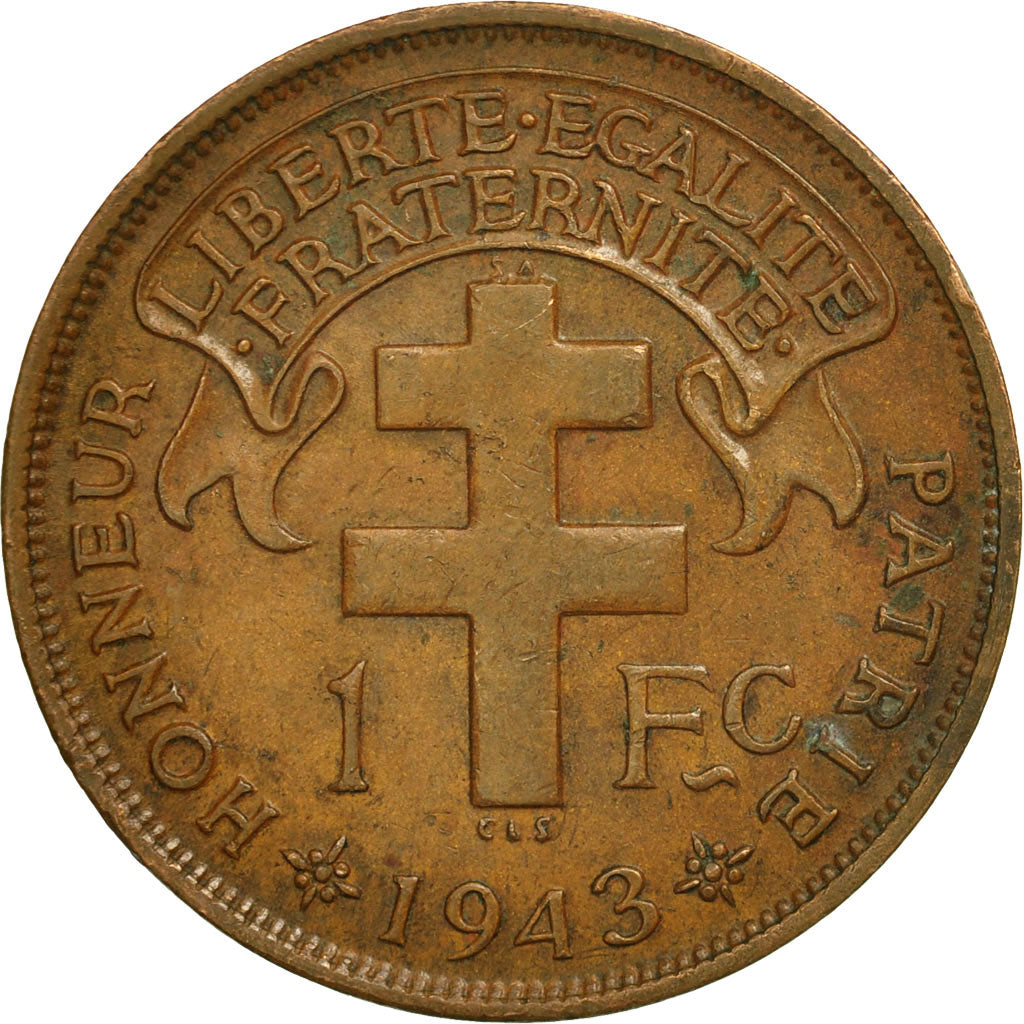 Coin, Cameroon, Franc, 1943, Pretoria, AU(50-53), Bronze, KM:5