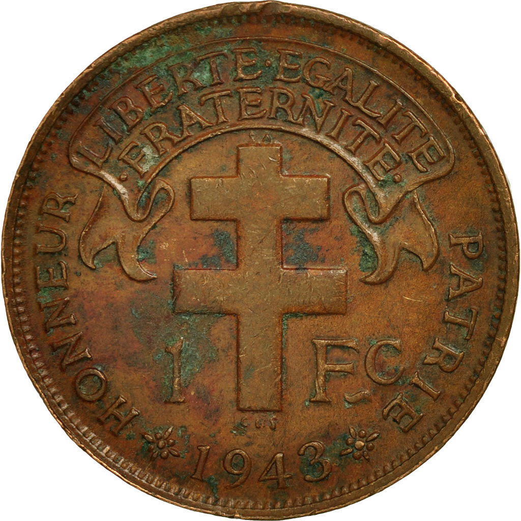 Coin, Cameroon, Franc, 1943, Pretoria, AU(50-53), Bronze, KM:7