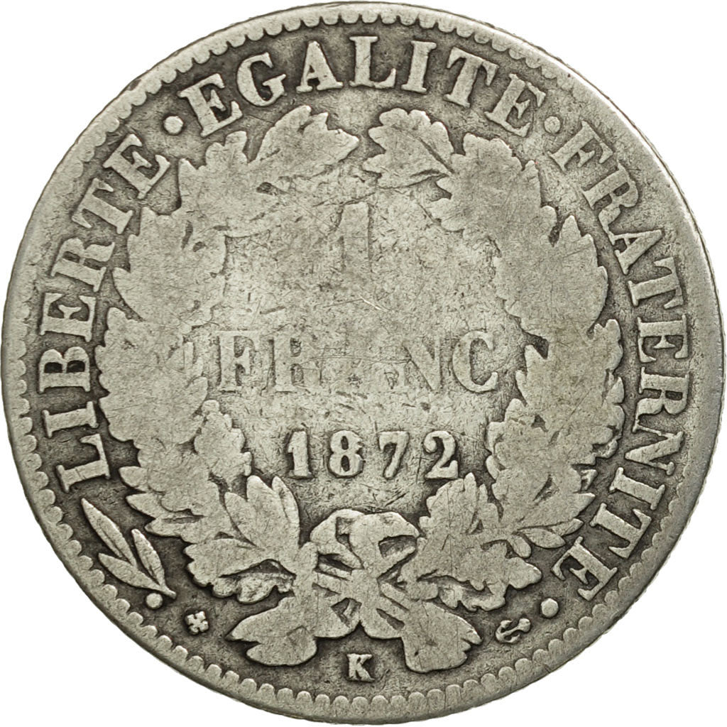 Frankreich, Cérès, Franc, 1872, Bordeaux, SGE+, Silber, KM:822.2, Gadoury:465a