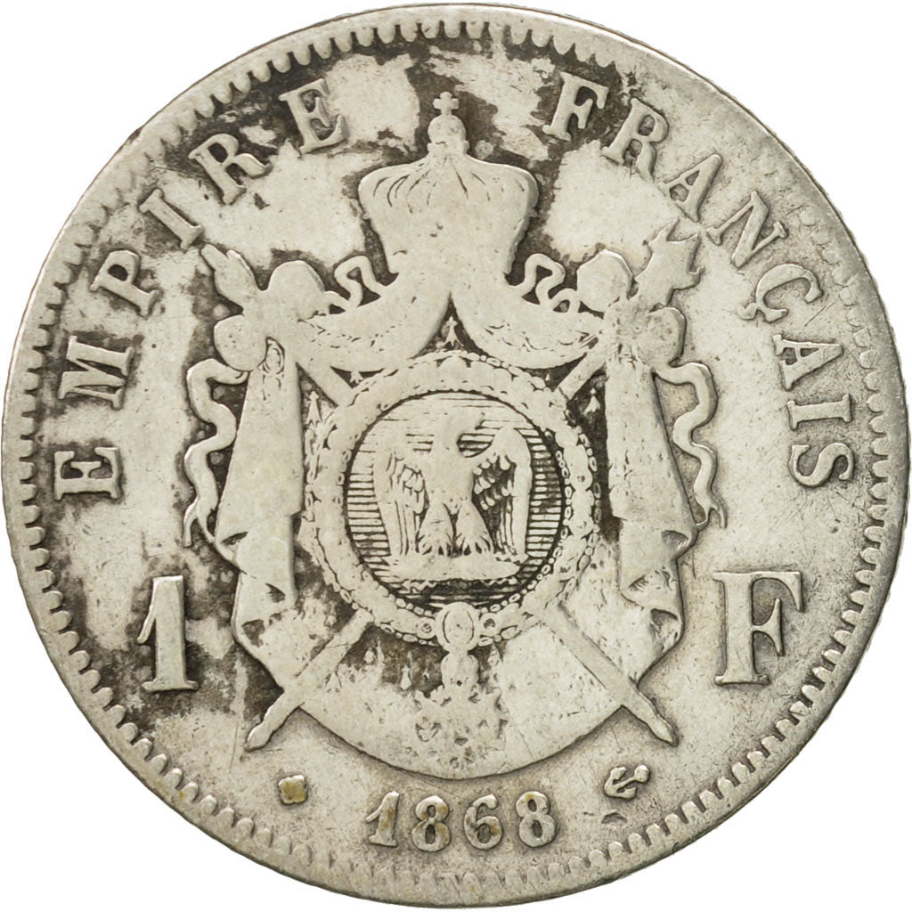France, Napoleon III, Franc, 1868, Strasbourg, B+, Argent, Gadoury:463