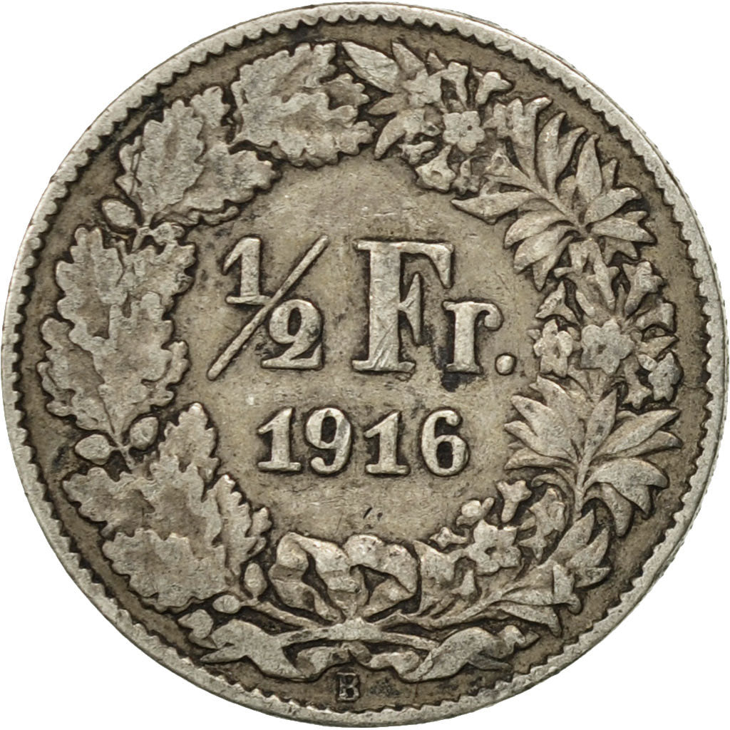 Coin, Switzerland, 1/2 Franc, 1916, Bern, VF(30-35), Silver, KM:23