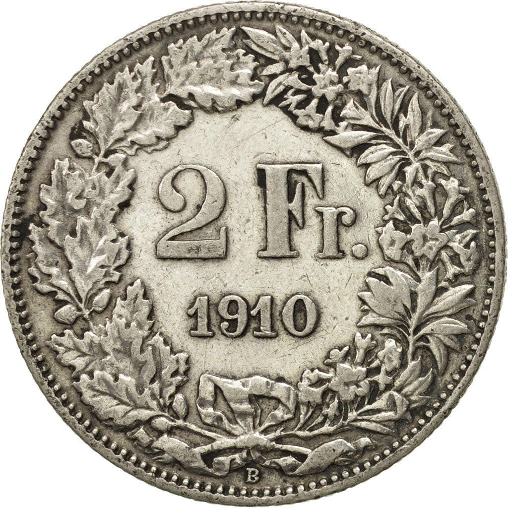 Svizzera, 2 Francs, 1910, Bern, BB, Argento, KM:21