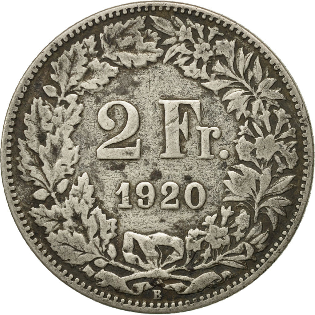 Coin, Switzerland, 2 Francs, 1920, Bern, VF(20-25), Silver, KM:21