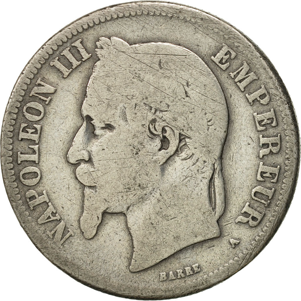 Francia, Napoleon III, 2 Francs, 1869, Paris, B+, Argento, KM:807.1