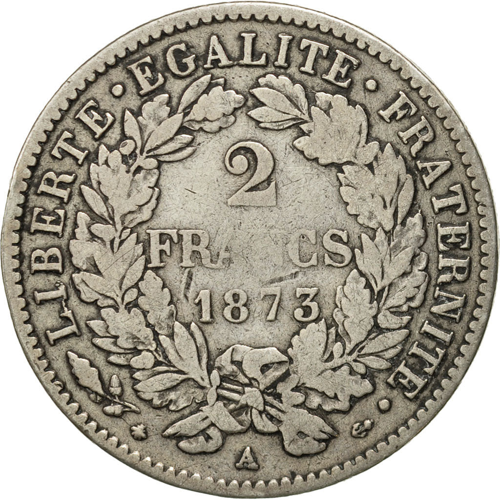 France, Cérès, 2 Francs, 1873, Paris, TB+, Argent, KM:817.1, Gadoury:530a