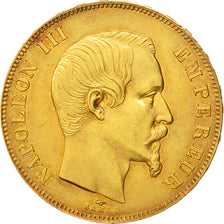 Francia, Napoleon III, 50 Francs, 1857, Paris, MBC+, Oro, KM:785.1